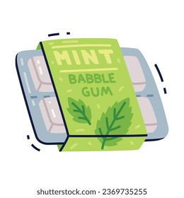Paquete de Goma de Burbuja de menta como ilustración de vector de goma de mascar dulce