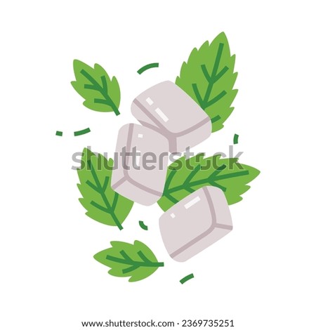 Mint Bubble Gum Pads with Spearmint Leaf as Sweet Chewing Gum Vector Illustration