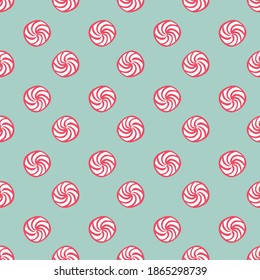 Mint candies polka dots seamless vector christmas pattern. Simple surface print design for fabrics, stationery, textiles, scrapbook paper, gift wrap, home decor, backgrounds, wallpaper, and packaging.