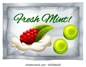 Mint candy in plastic bag illustration