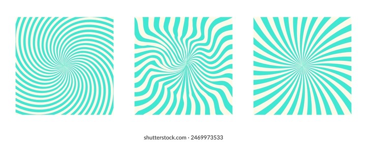 Mint Candy Swirl Backgrounds Set. Spiral Backdrop Collection. Abstract Frame for Banner and Promotion Template.