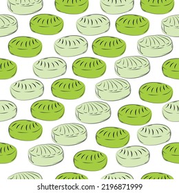 Mint caramels seamless pattern. Green lollipops. Vector illustration. Sweet candies, packaging for a pastry shop or as a gift.
