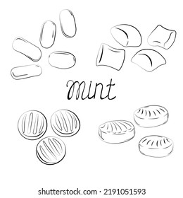 Mint caramels vector stock illustration. Tick tock, lollipops, homemade candies. Dessert. Sweet dragees. isolated on a white background.