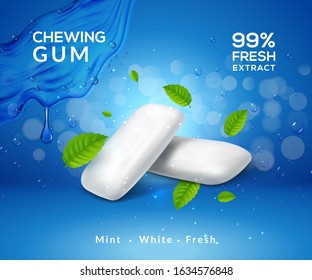 Mint chewing gum vector background fresh breath smell. Chewing gum product package template.