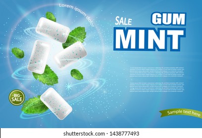 Mint chewing gum Vector realistic. Fresh flavor mock up. Product placement detailed label design. 3d illustration