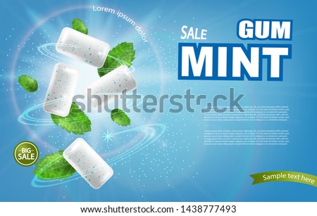 Mint chewing gum Vector realistic. Fresh flavor mock up. Product placement detailed label design. 3d illustration