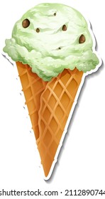 Mint chocolate chip ice cream cone illustration