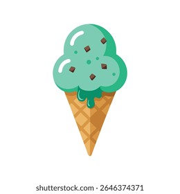 Mint Chocolate Chip Ice Cream - Triple Scoop em Waffle Cone com derretimento Gotejamento
