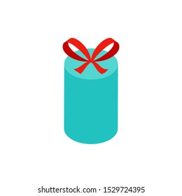Mint Circle Gift Box Isometric Object. Vector Illustration of Present Sign Isometry. 