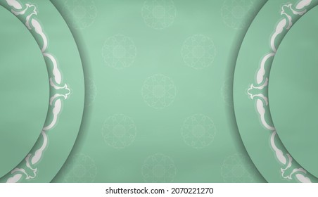 Mint color banner with Greek white pattern and text space