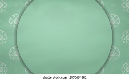 Mint color banner with vintage white pattern and logo patch