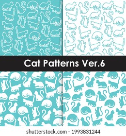Mint color cats vector pattern. Seamless pet prints. 