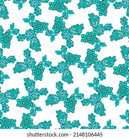 Mint color floral ornament on white. Vector seamless pattern. Summer dress fabric print. Green turquoise teal floral elements on white.