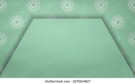 Mint colored banner with Indian white ornaments and a place under the logo