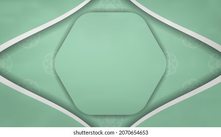 Mint colored banner with luxurious white ornamentation and space for text