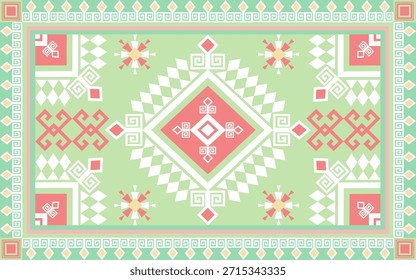 Patrón textil azteca geométrico de menta y coral