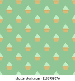Mint cream cup cake seamless green pattern