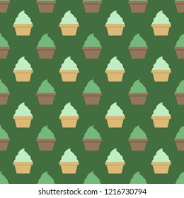 Mint cream cup cake seamless green pattern