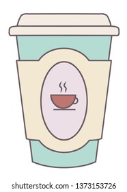 Mint and cream pastel colored tea or coffe paper cup for hot beverage drawn cartoon vector illustration