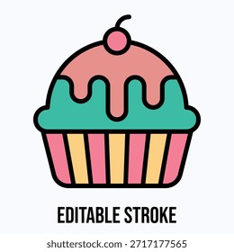 Mint Cupcake Icon Isolated Vector Lineal Colour Style Icon, Editable Stroke
