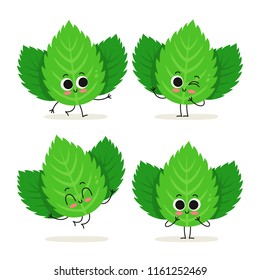 Mint. Cute Cartoon Herb Vector Character Set Isolated On White