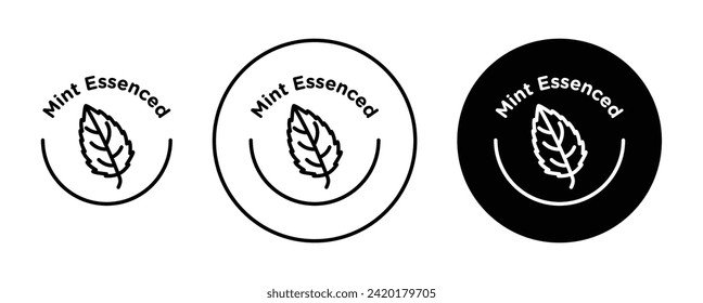 Mint essenced icon set. Vegan mint leaf smell vector symbol in a black filled and outlined style. Peppermint and menthol flavour sign.