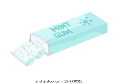 Mint flavor chewing gum flat vector illustration. Refreshing bubblegum packaging isolated on white background. Sweet product for oral cavity care, fresh breath. Antibacterial gummy, mouth freshener