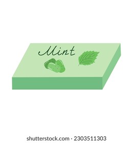 Mint flavor chewing gum. Fresh breath, hygiene. Packaging with gum. Vector flat illustration.