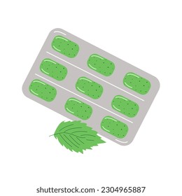 Mint flavor chewing gum. Fresh breath, hygiene. Packaging with gum. Vector flat illustration.