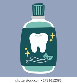 Enjuague bucal con sabor a menta en Ilustración vectorial de botella