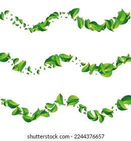 Fondo blanco de vectores de selva de flotación de menta. Papel de escritorio de los Verdes realistas. Green Leaves Swirl Concept. Borde de movimiento de hoja.