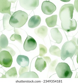 Mint Forest Green French Grey Eucalyptus Leaf Watercolor Abstract Scandinavian Design Seamless Pattern Wallpaper Curtain Bedding White Background Vector
