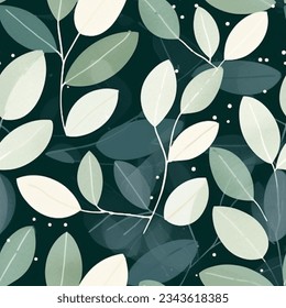 Mint Forest Green Sap White Floral Leaf Abstract Watercolor Seamless Pattern Wallpaper Background Fabric Curtain Bedding Vector
