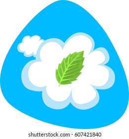 Mint fresh air icon. White cloud with mint leaf. Isolated. On blue background.