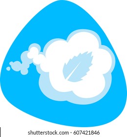 Mint Fresh Breath Icon. Air Cloud With Mint Leaf. Isolated. On Blue Background.