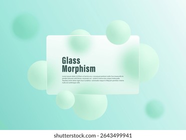Mint glassmorphism style banner with soft spheres on pastel background