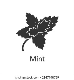 Icono de glifo de menta. Hierba aromática. Planta de escalofríos para el té, las bebidas duras y la medicina. El concepto de hierbas y especias. Señal plana rellena. Ilustración vectorial de silueta aislada
