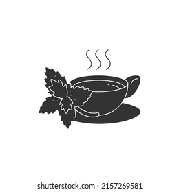  Mint glyph icon. Aromatic herb for tea. Drink for calming nerves. Herbs and spices concept.Filled flat sign. Isolated silhouette vector illustration