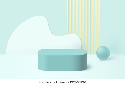 Mint green 3d geometrical background with a product podium. 