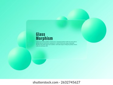 Mint green background with soft floating spheres in glass morphism style.