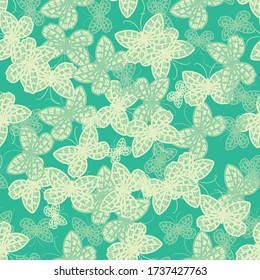 Mint green butterflies seamless vector pattern. Decorative surface print design. For farics, stationery, and packaging.