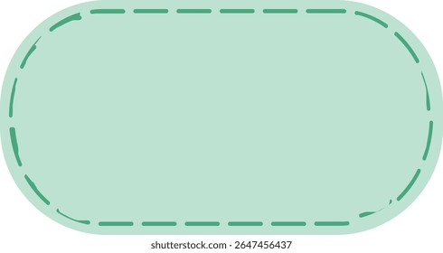 Forma de cápsula verde de menta com curvas de coração e borda pontilhada pontilhada, perfeito para notas doces, projetos infantis ou etiquetas adesivas.