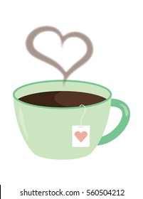 Mint Green Color Tea Cup with Heart Steam