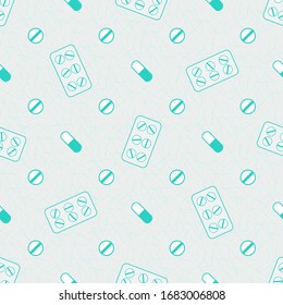 ilustrador vectorial de medicina plana de color verde menta, píldoras sin fisuras
