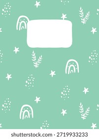 Cubierta verde menta con arco iris y comienzo. Ilustración vectorial para cuadernos o libros