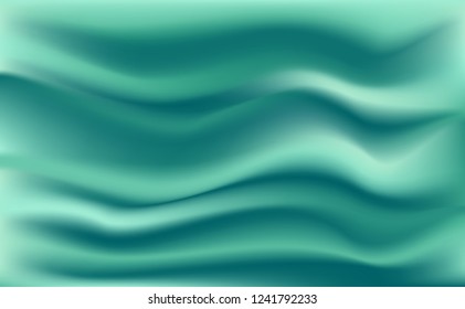 Mint Green Cream.Green background with Crease Wavy Folds. with soft waves, waving in the wind. Texture of cream. Milk,Yogurt, Cream or cosmetics product Curl background. vector, illustration.