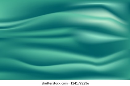 Mint Green Cream.Green background with Crease Wavy Folds. with soft waves, waving in the wind. Texture of cream. Milk,Yogurt, Cream or cosmetics product Curl background. vector, illustration.