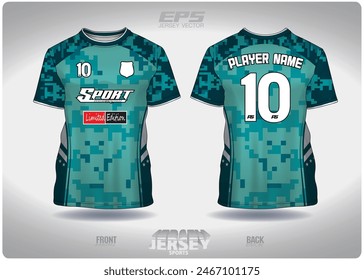 mint green digital military pattern design, illustration, textile background for sports t-shirt, football jersey shirt mockup for football club. consistent front view