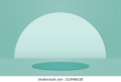 Mint green geometrical background with a product podium. Minimal 3d rendering.