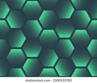 Fondo Abstractas de Vector de tendencia de patrón sin fisuras de rejilla hexagonal verde menta. Ilustración de arte de medio tono de estructura repetitiva de Tecnología futurista. Tileable Classy Graphical Abstracción para el Fondo de pantalla